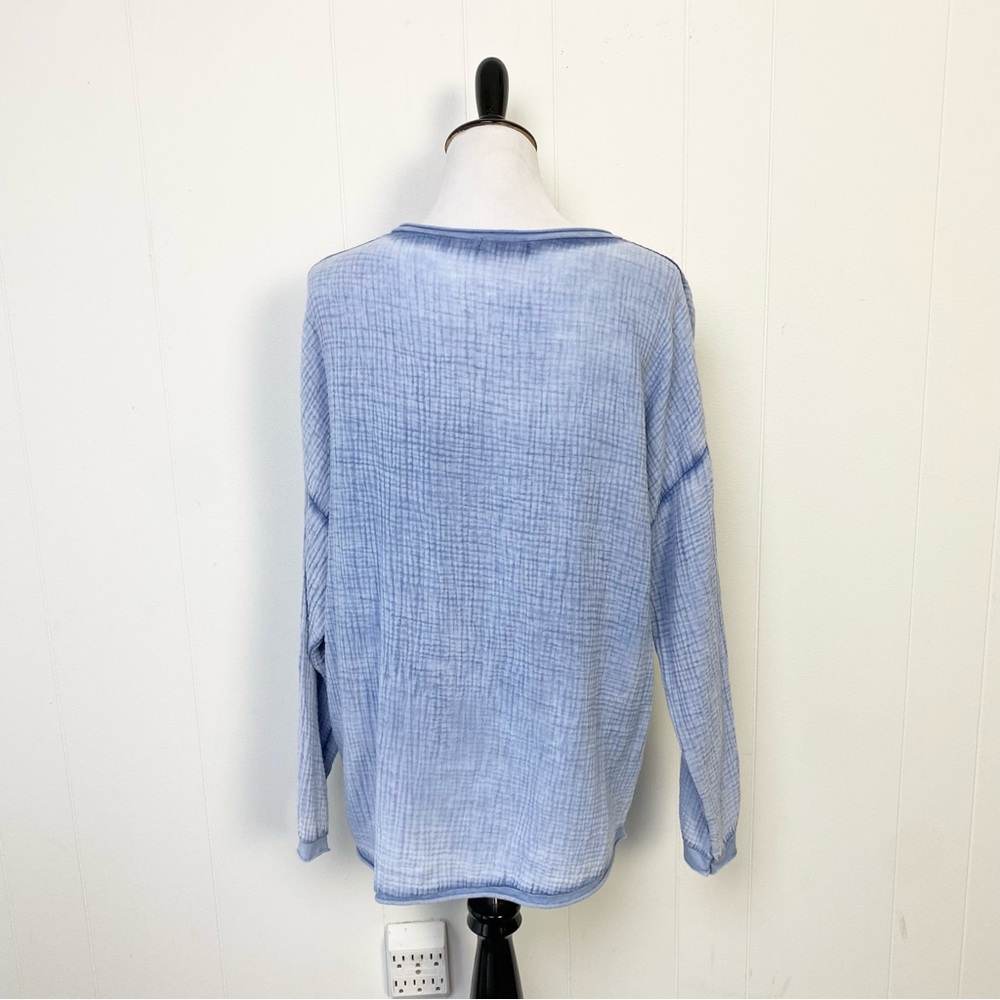 Made In Italy Cotton Gauze Top Sz Small Blue Long Sleeve Boho Loose Fit Pullover - Picture 2 of 11